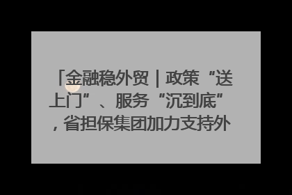 金融稳外贸｜政策“送上门”、服务“沉到底”，省担保集团加力支持外经贸高质量发展